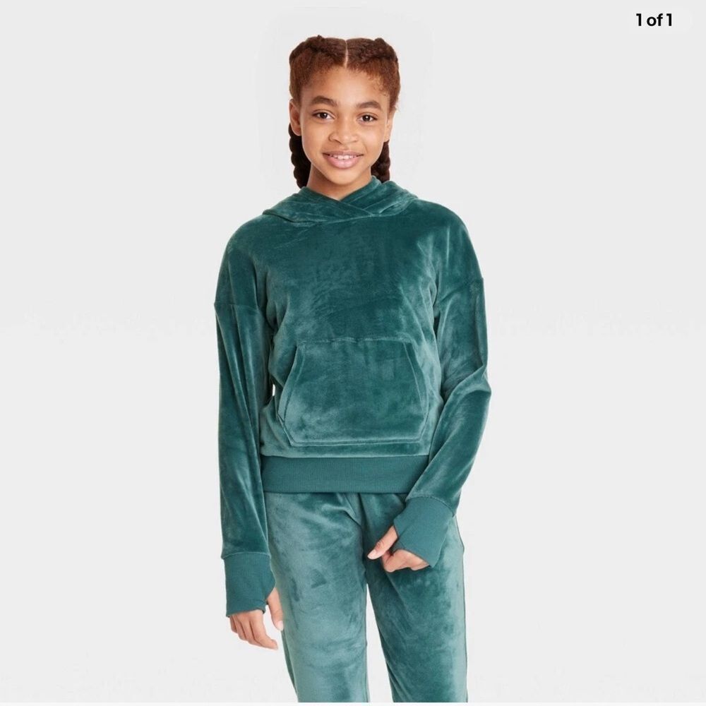 All in Motion Kids Green Velour Hoodie and Pants Set 6/6x EUC